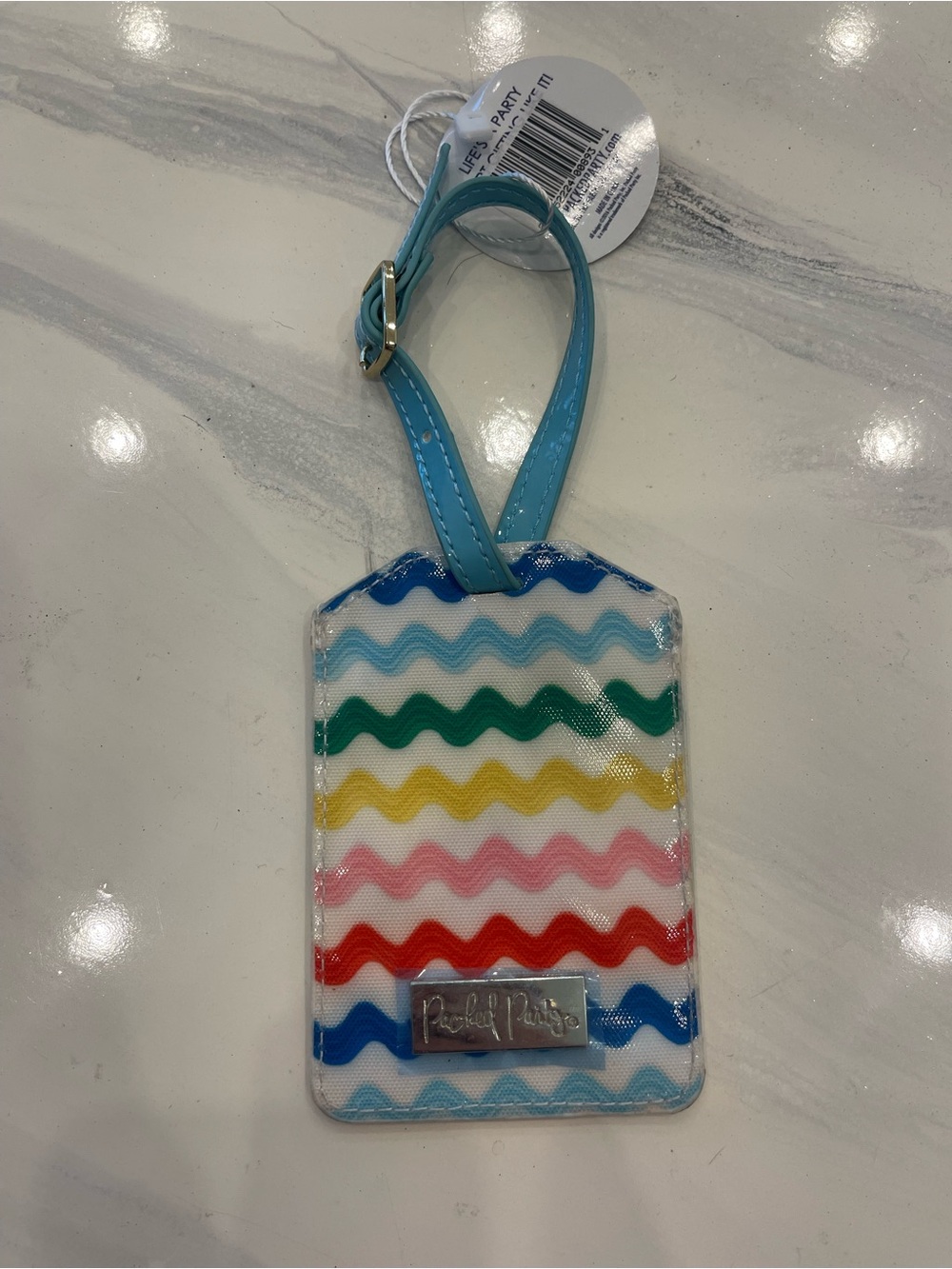 Packed Party Multicolor Wavy Stripe Luggage Tag with Teal Strap